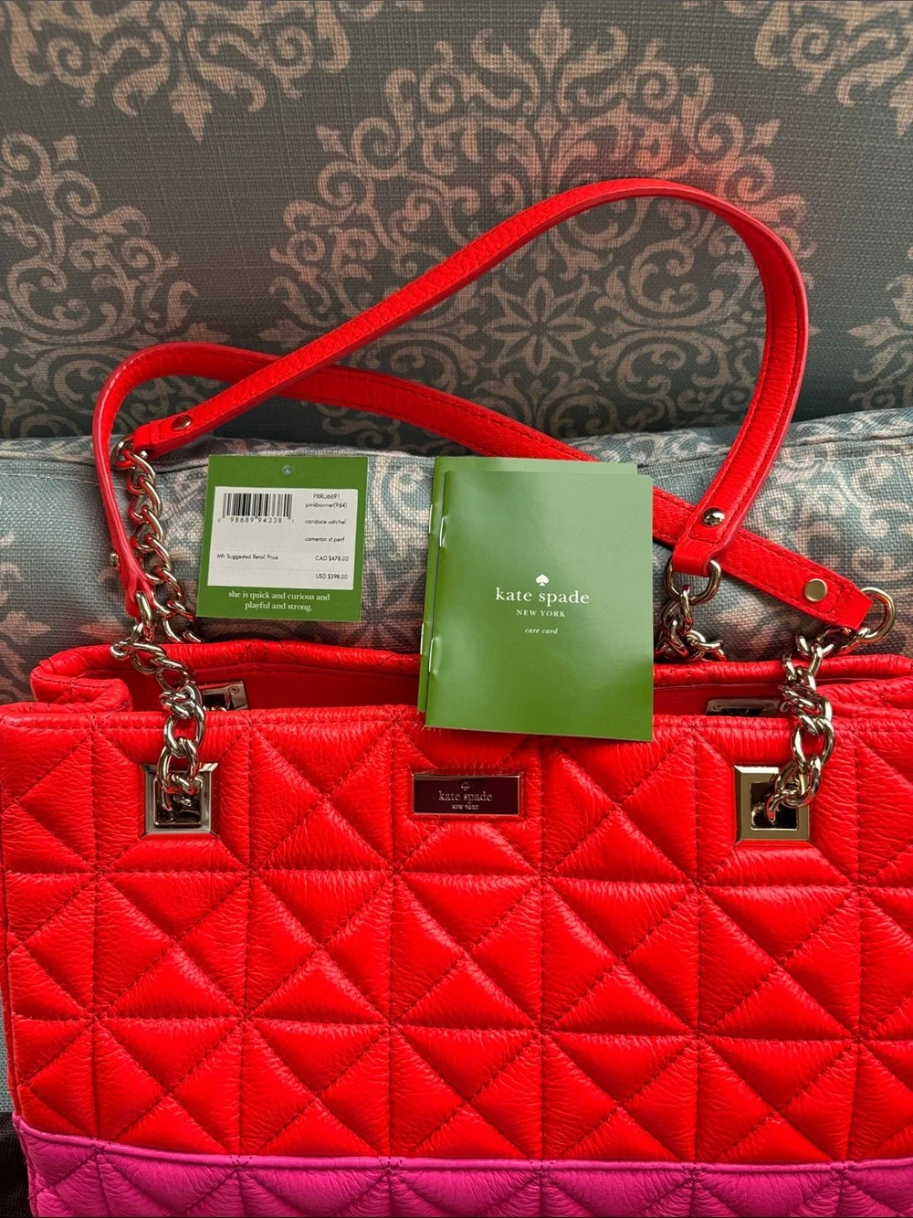 NWT kate spade Quilted Orange and Pink Leather Shoulder Bag
